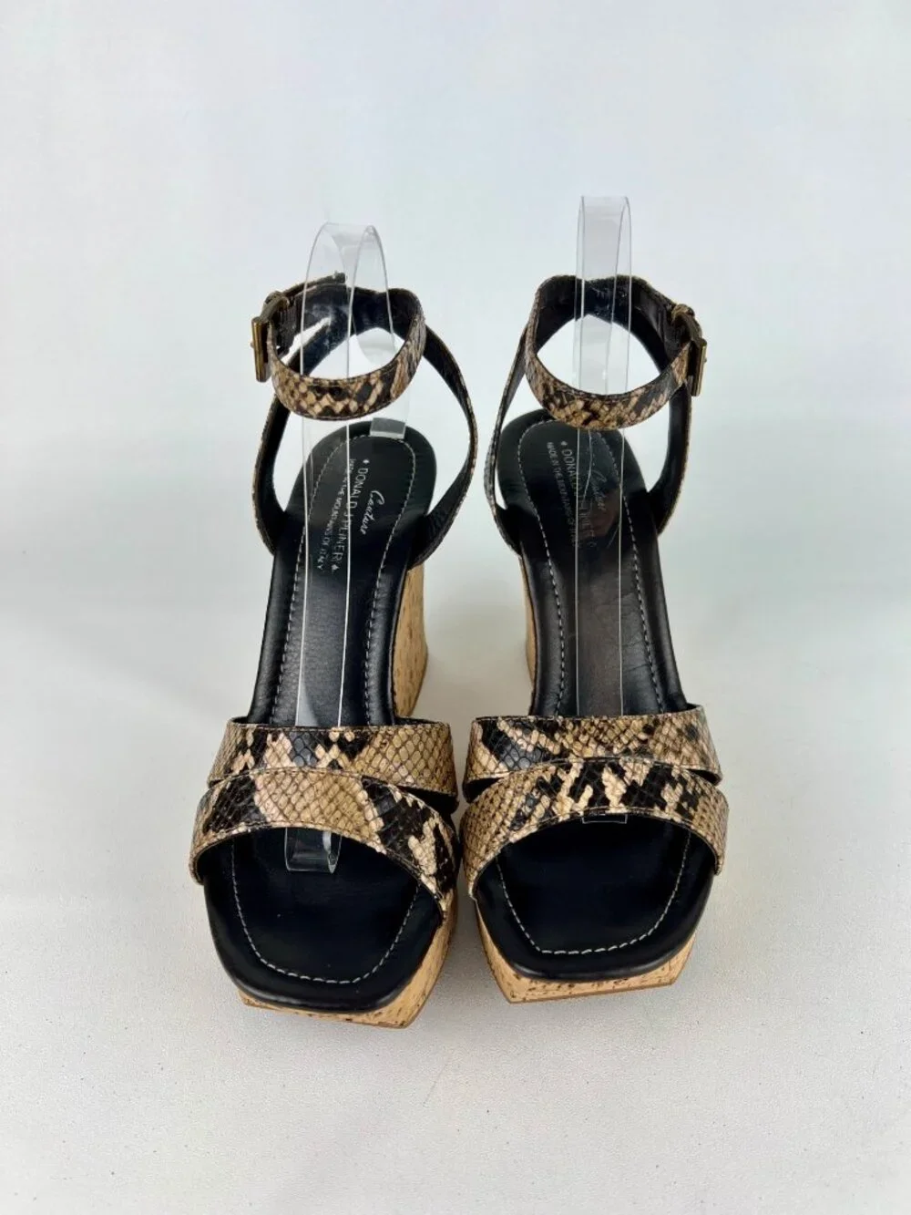Donald J Pliner Womens Sail Platform Cork Wedge Sandals Brown Snake size 10.5